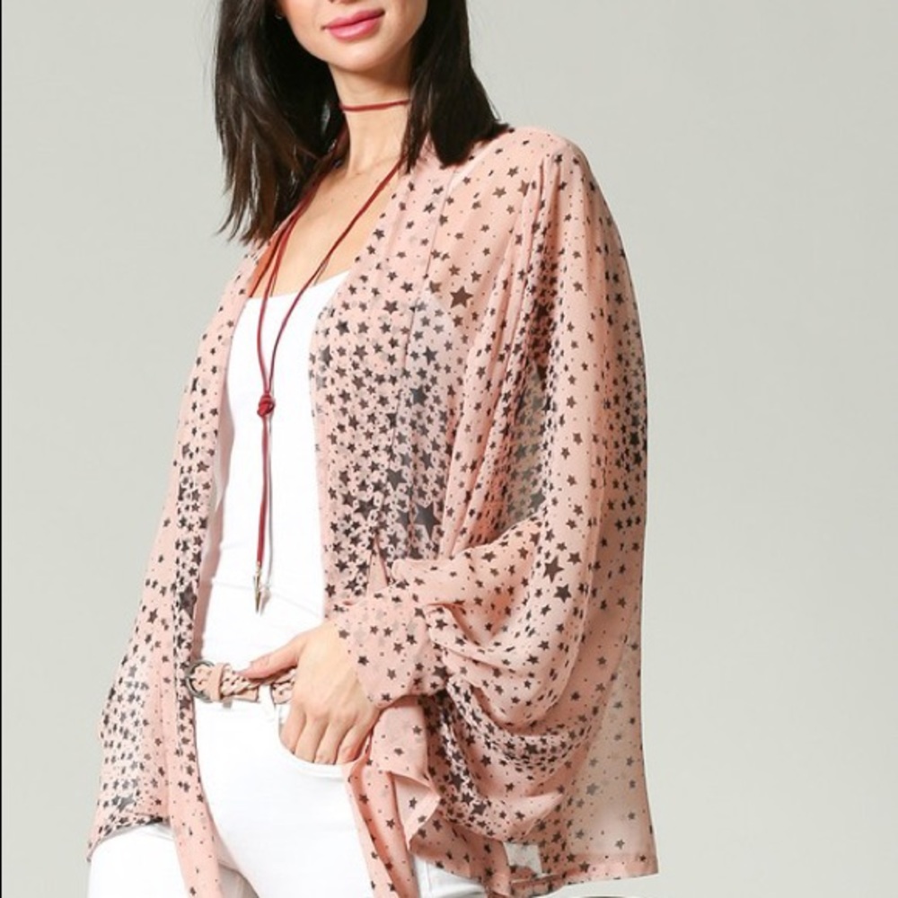 Sheer Star Print Kimono - Picture 2 of 8